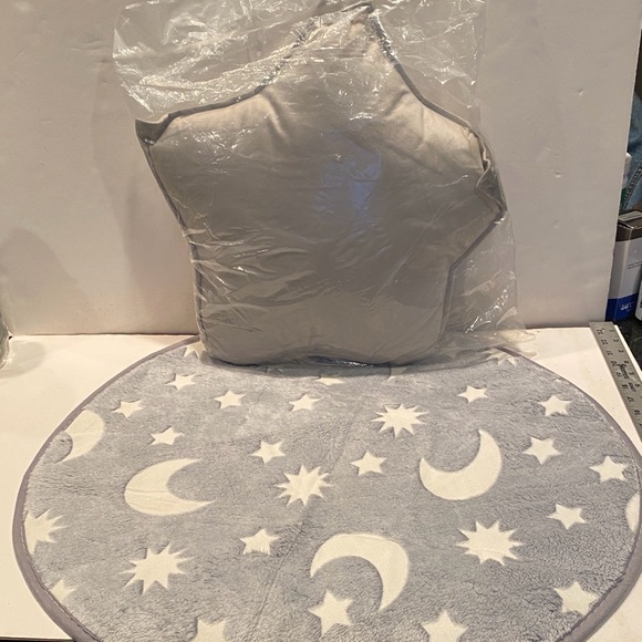 Other - NWOT Plush Glow-in-the-Dark Moon & Stars Mat and
NIP Plush Star Pillow